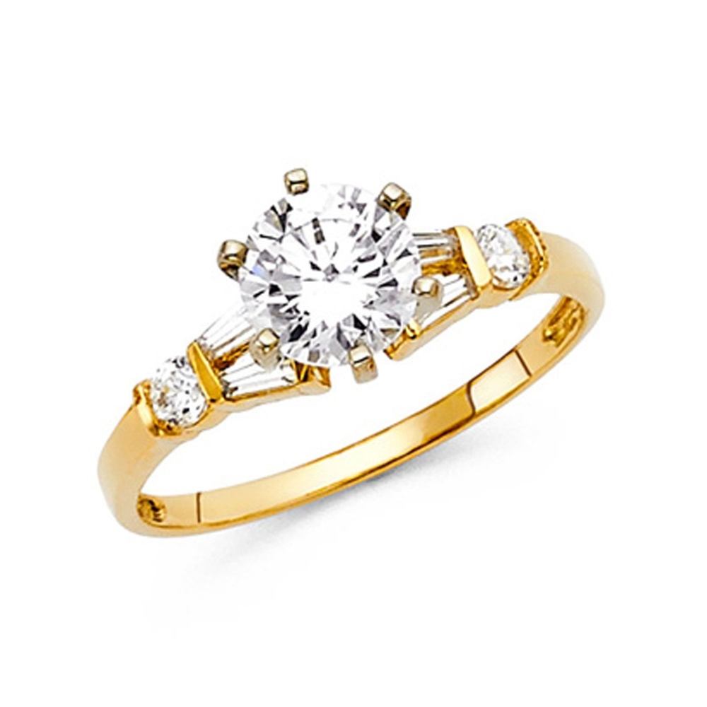 14k 1.25-CT Six-Prong Round & Bar Baguette CZ Ring